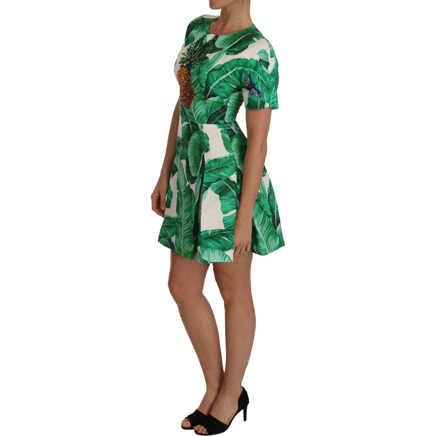 Dolce & Gabbana A-Line Banana Leaf Pineapple Crystal Dress