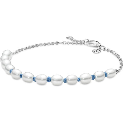 PANDORA JEWELS Mod. TREATED FRESHWATER CULTURED PEARL BLUE CORD - Size 16 Bracelet