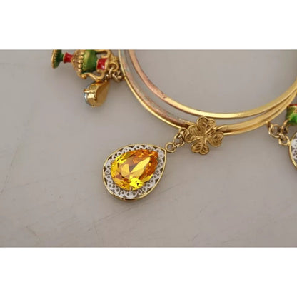 Dolce & Gabbana Multicolor Crystal Gold Tone Brass Bangle Bracelet