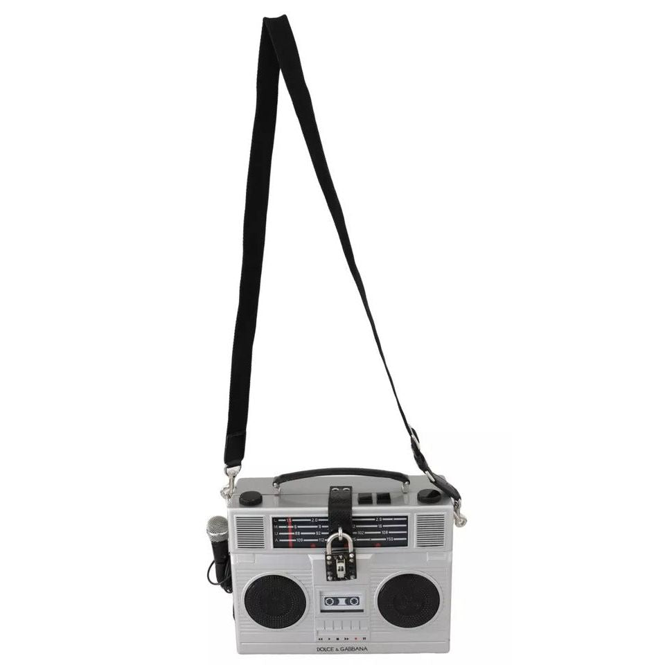 Dolce & Gabbana Silver Retro Radio Boombox Limited Edition Handmade Wood Bag VAS15485