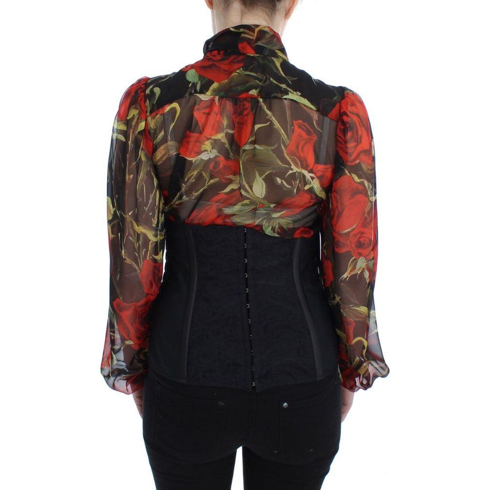 حزام كورسيه أنيق من دولتشي آند غابانا مزين بالزهور باللون الأسود