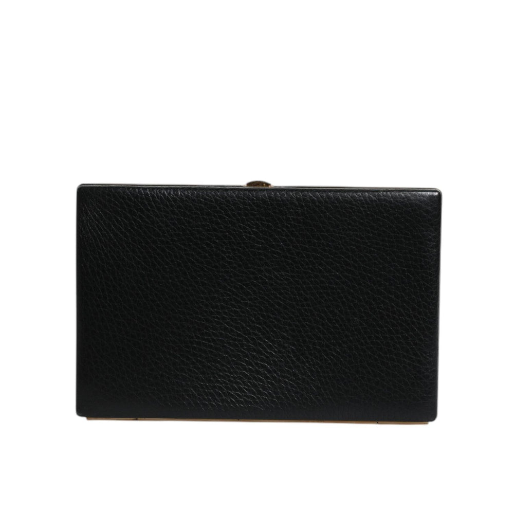 Dolce & Gabbana Black Leather Gold Frame Clutch Evening Party Purse Bag BAG4036