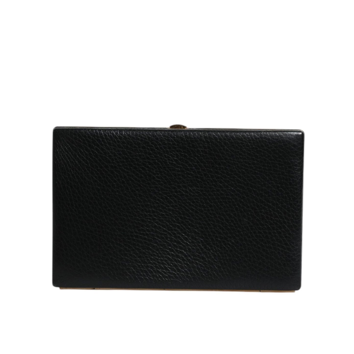 Dolce & Gabbana Black Leather Gold Frame Clutch Evening Party Purse Bag BAG4036