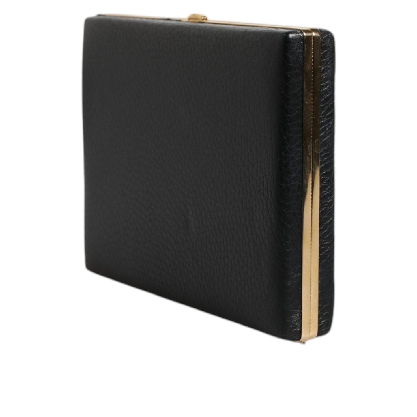 Dolce & Gabbana Black Leather Gold Frame Clutch Evening Party Purse Bag BAG4036