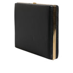 Dolce & Gabbana Black Leather Gold Frame Clutch Evening Party Purse Bag BAG4036