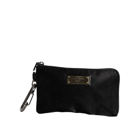 Dolce & Gabbana Black Nylon Logo Plaque Keyring Pouch Clutch Bag BAG4176