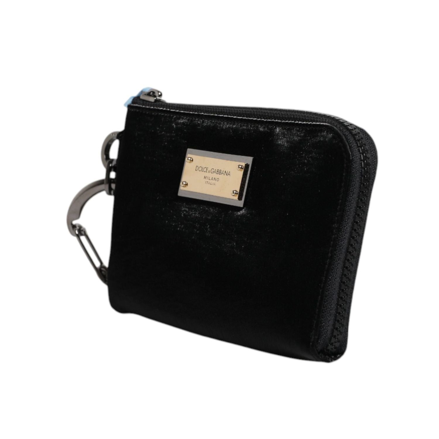Dolce & Gabbana Black Nylon Logo Plaque Keyring Pouch Clutch Bag
