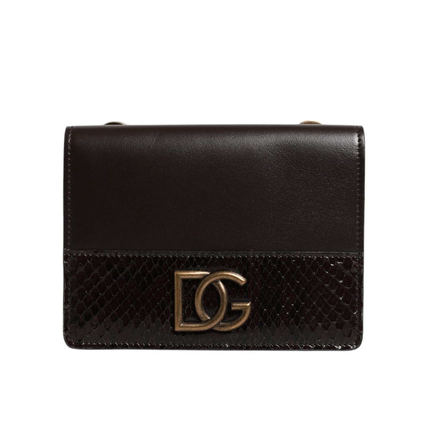 Dolce & Gabbana Brown Leather Bifold DG Logo Cardholder Sling Strap Wallet BAG4194