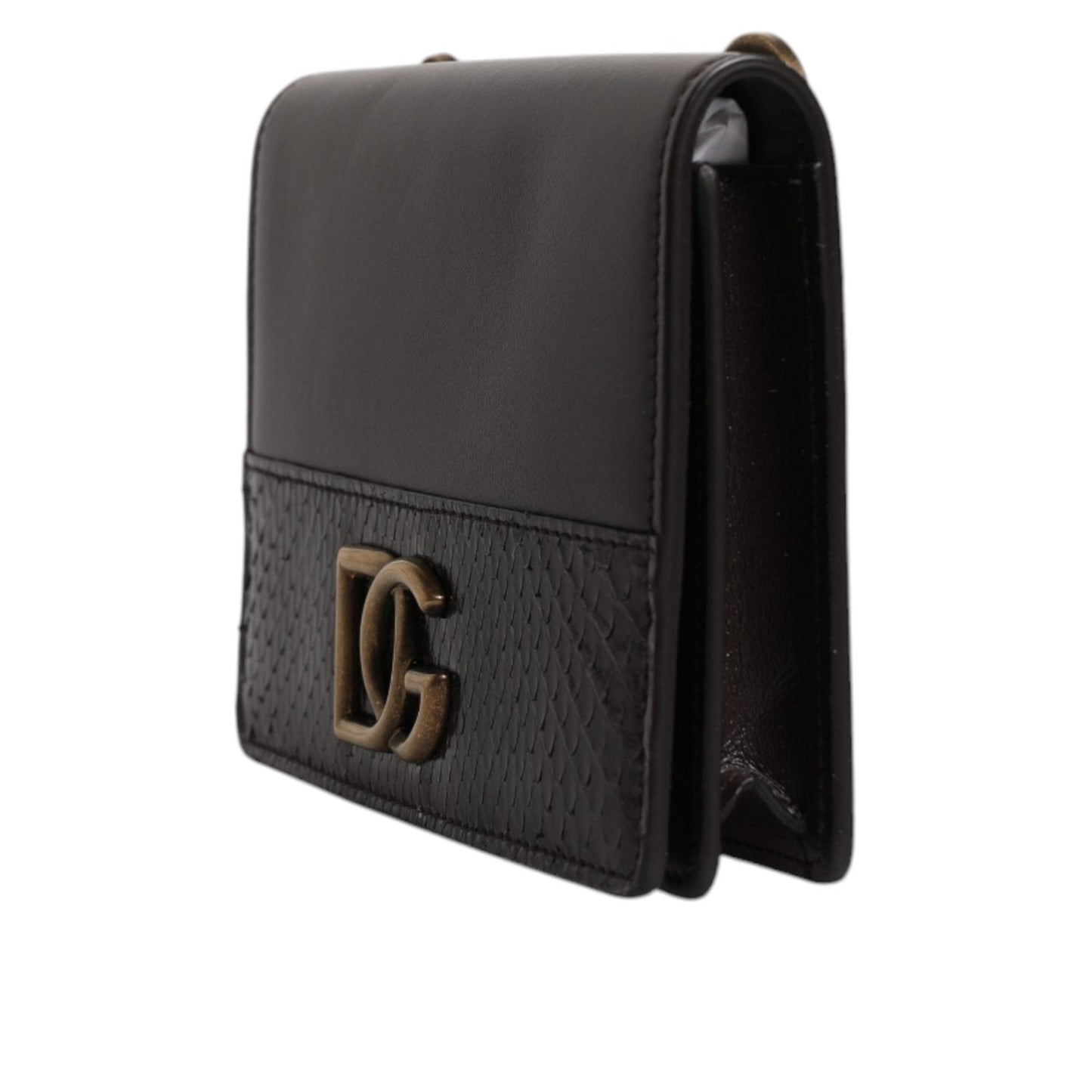 Dolce & Gabbana Brown Leather Bifold DG Logo Cardholder Sling Strap Wallet BAG4194