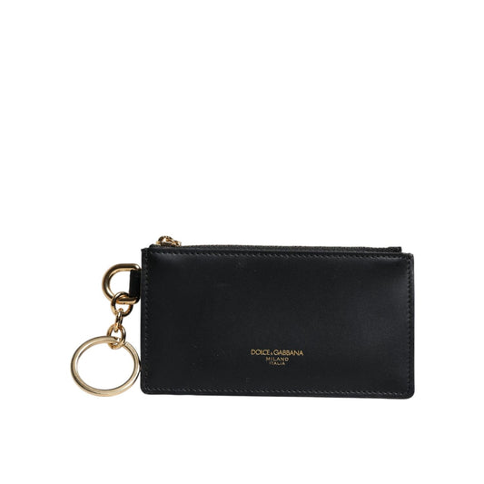 Dolce & Gabbana Black Calfskin Leather DG Logo Card Holder Wallet BAG4200