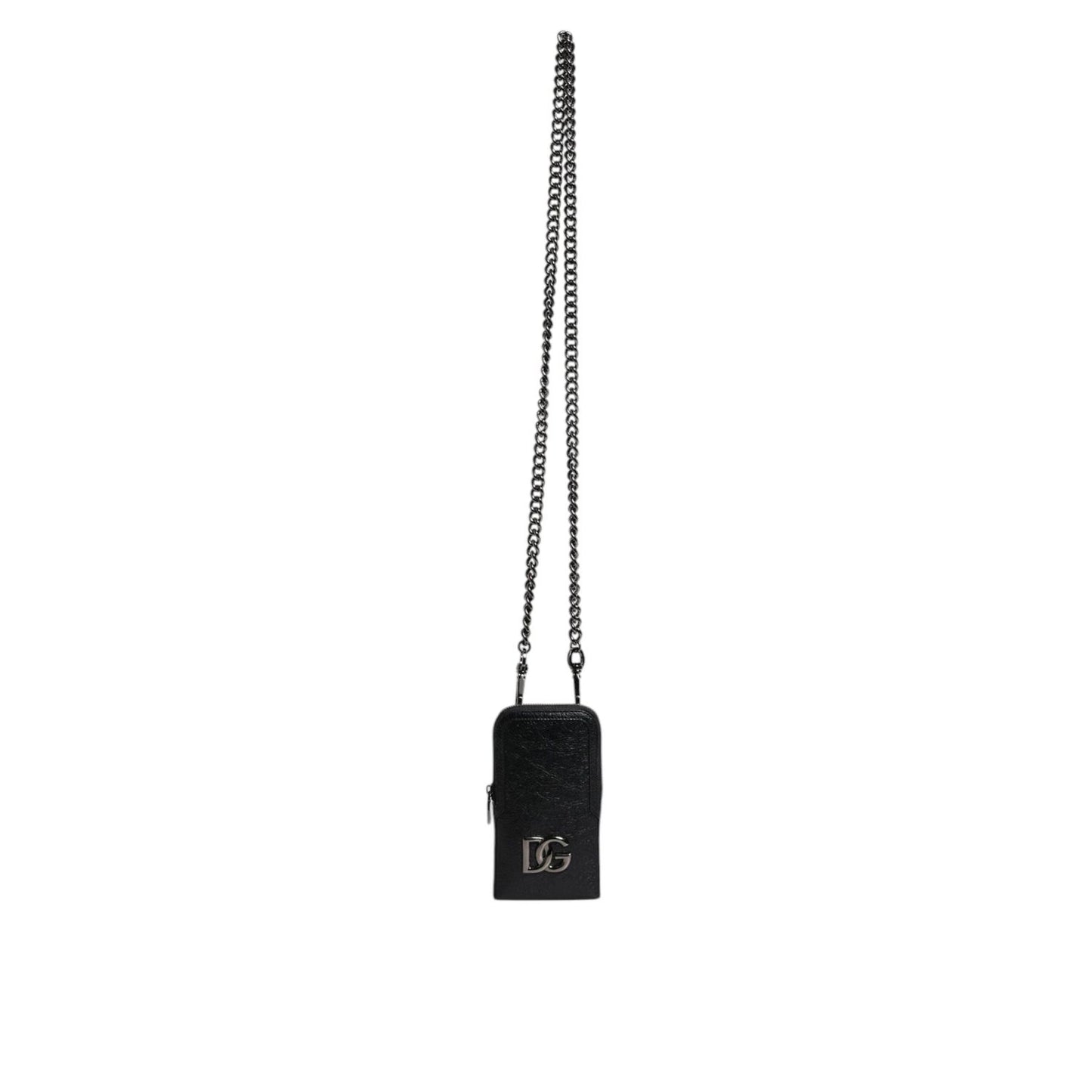 Dolce & Gabbana Black Leather Purse Crossbody Chain Sling Phone Bag BAG4203