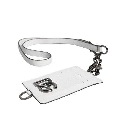 Dolce & Gabbana White Calf Leather Lanyard Logo Card Holder Wallet BAG4205