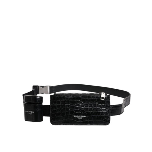 Dolce & Gabbana Black Alligator Leather Airpods Case Coin Purse Wallet BAG4219