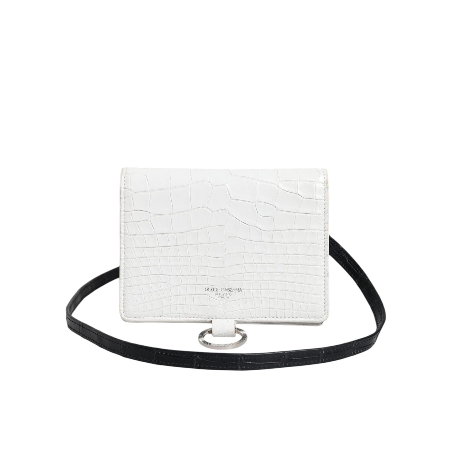 Dolce & Gabbana White Blue Leather Bifold Crossbody Sling Wallet