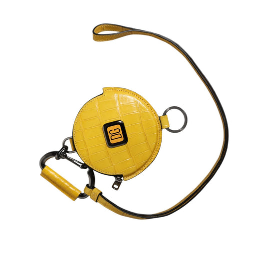 Dolce & Gabbana Yellow Round Leather DG Logo Coin Purse Lanyard Wallet BAG4234