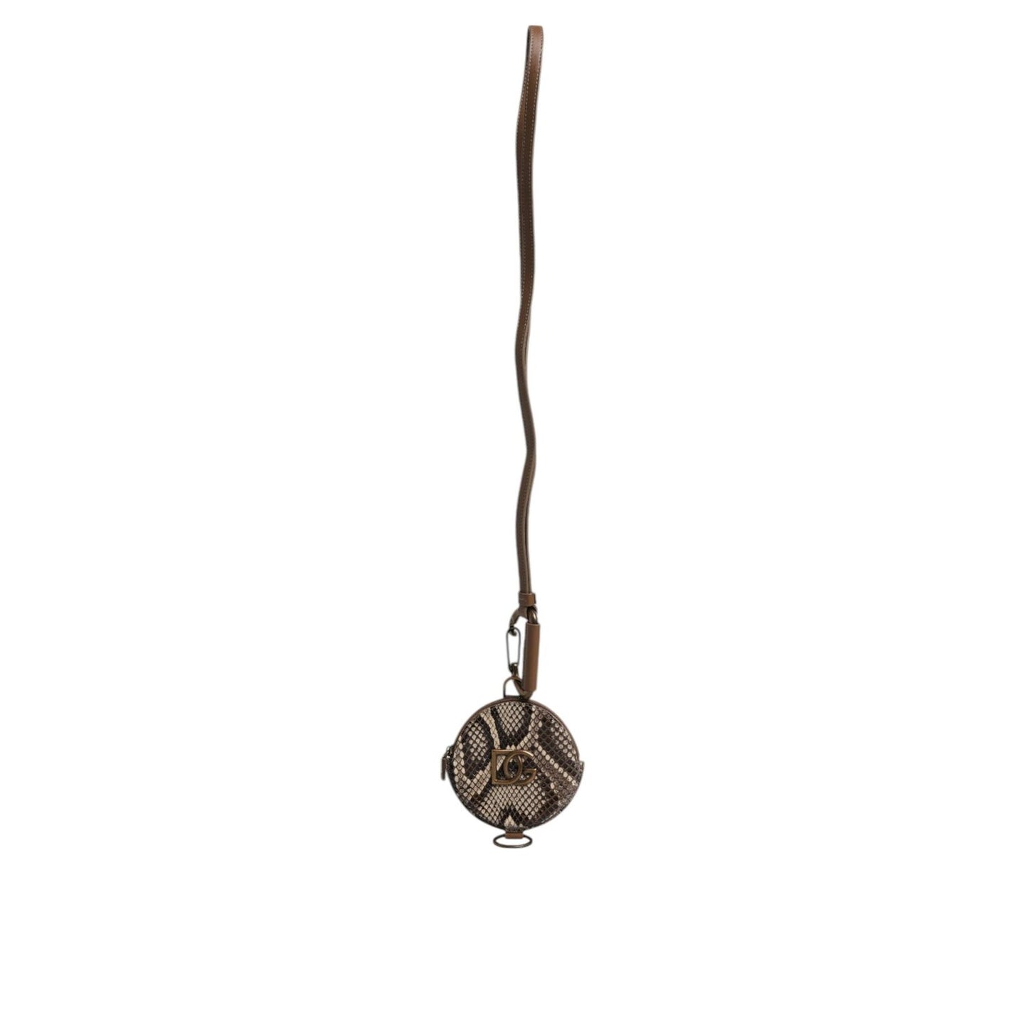 Dolce & Gabbana Brown Round Leather DG Logo Coin Purse Lanyard Wallet BAG4241