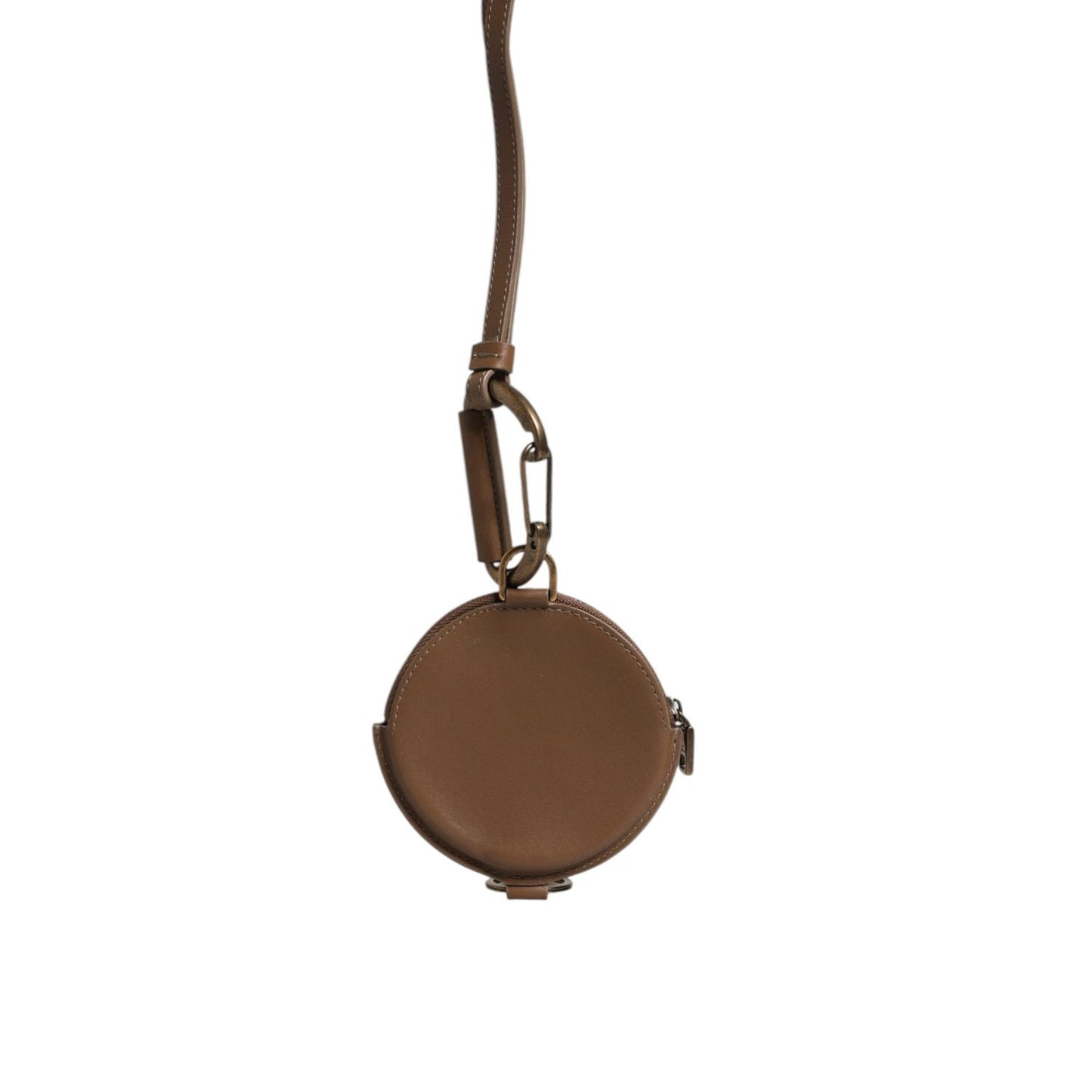 Dolce & Gabbana Brown Round Leather DG Logo Coin Purse Lanyard Wallet BAG4241