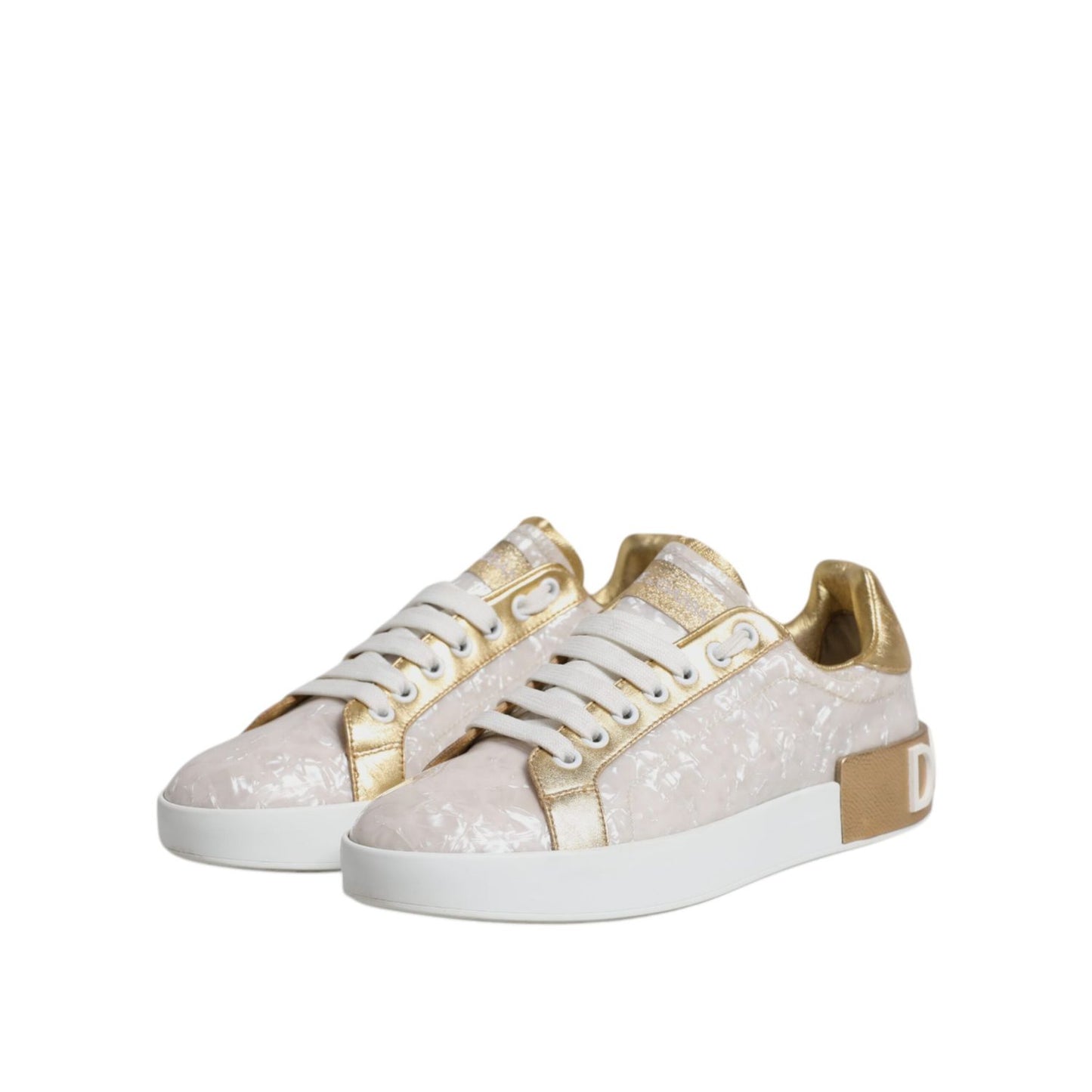 Dolce & Gabbana White Portofino Mother Of Pearl Sneakers Casual Shoes