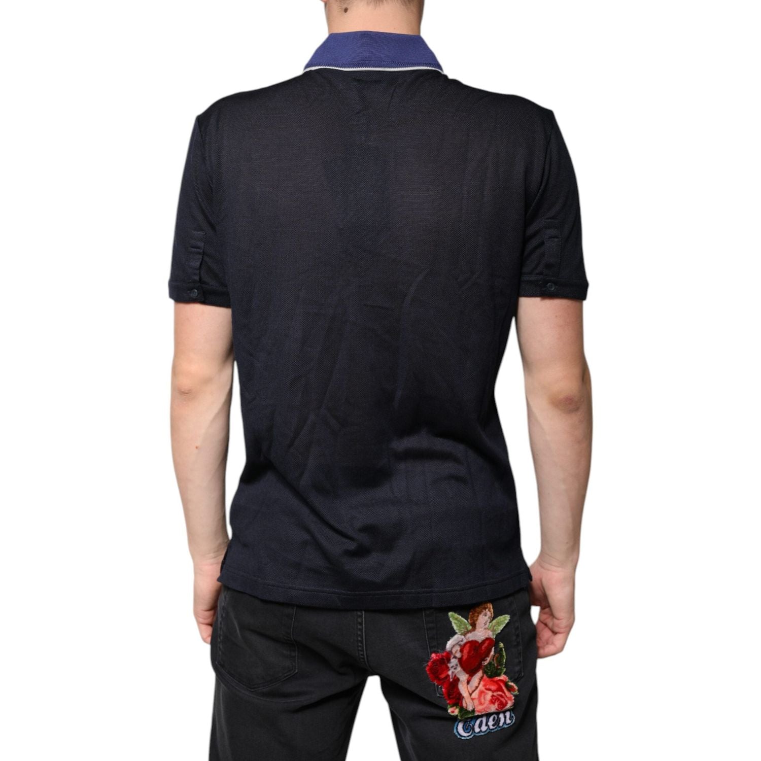 Dolce & Gabbana Blue Silk Collared Short Sleeves Polo T-shirt