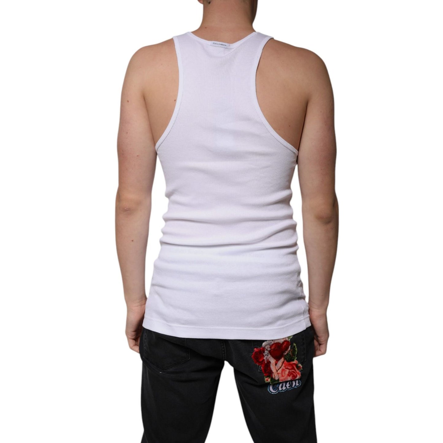 Dolce & Gabbana White Cotton Sleeveless Round Neck Tank T-shirt