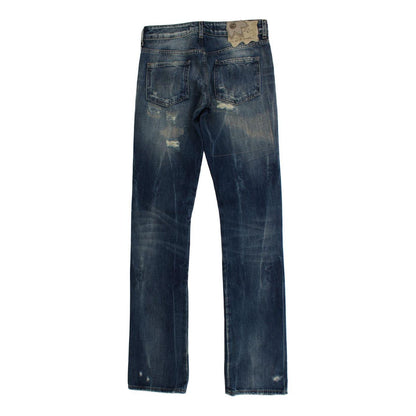 Cavalli Blue Wash Torn Cotton Straight Fit Jeans