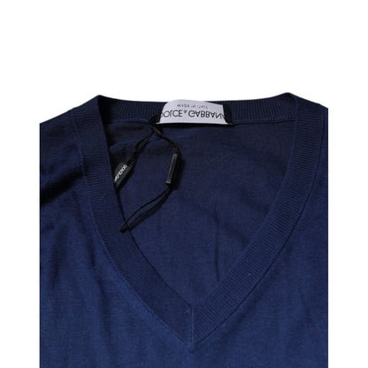 Dolce & Gabbana Navy Blue Cashmere V-neck Pullover Sweater