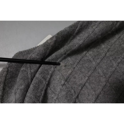 Ballantyne Gray Cashmere Argyle Intarsia Knit Crew Neck Sweater