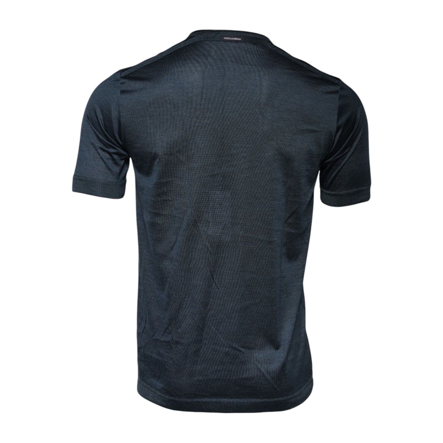 Dolce & Gabbana Dark Blue Silk Crew Neck Short Sleeve T-shirt