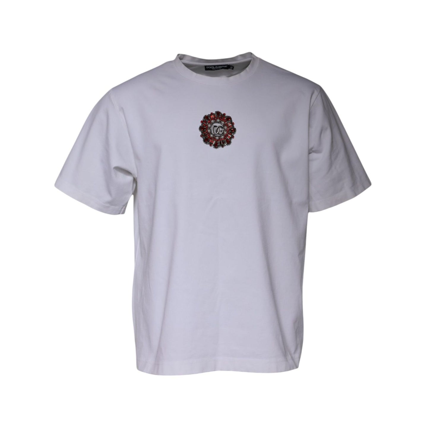Dolce & Gabbana White Logo Embellished Crew Neck T-shirt