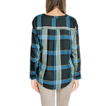 Street One Green Viscose Blouse for fall/winter collection, made from 100% viscose, back view in plaid pattern, women's fashion, shirts, blouses