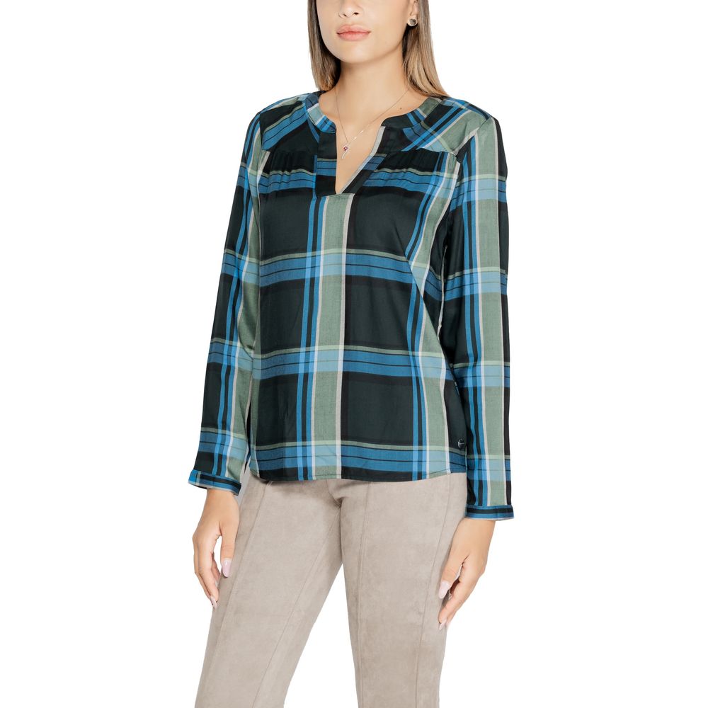 Woman wearing Street One Green Viscose Blouse from the fall/winter collection, featuring a plaid pattern.