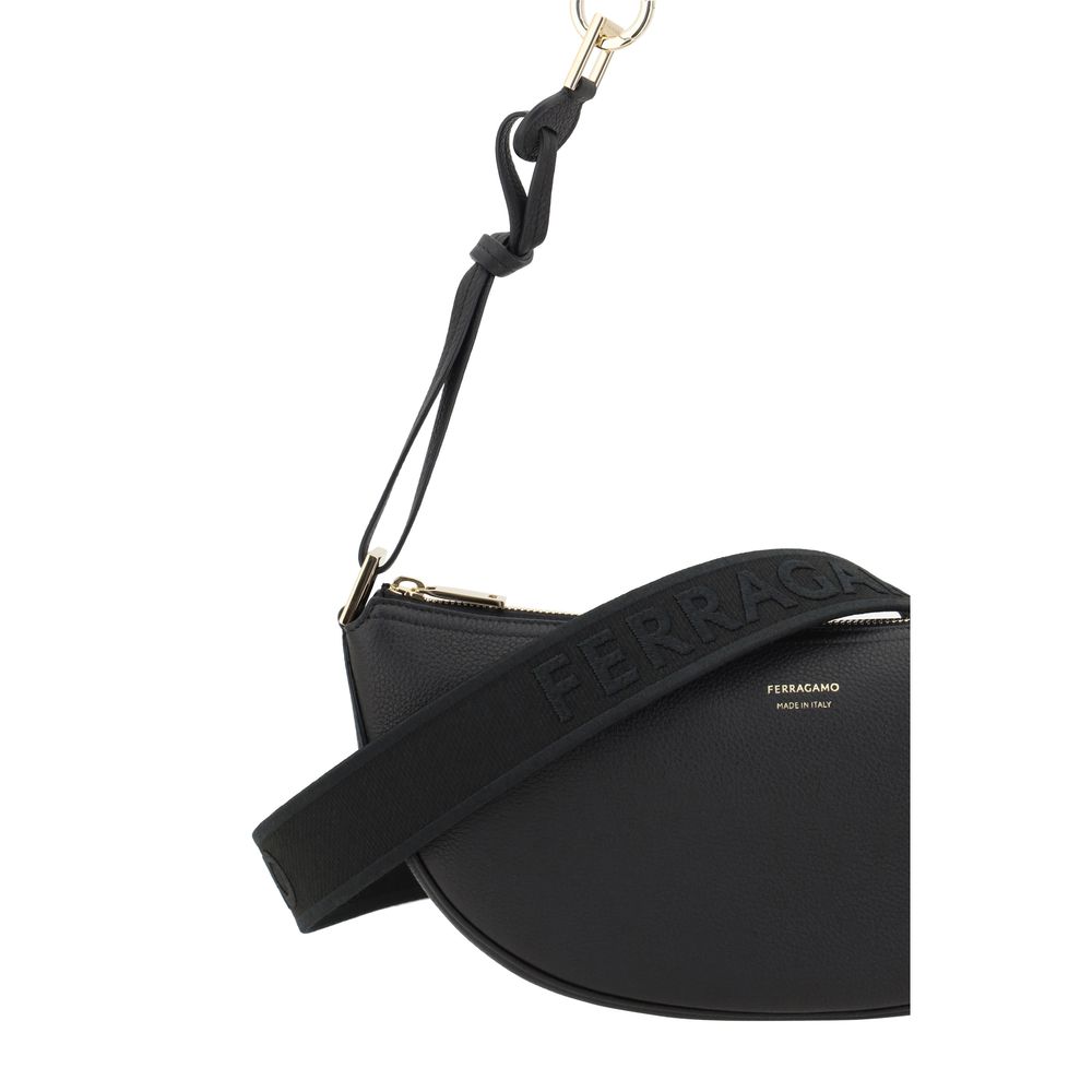Ferragamo Black Calf Leather Bos Taurus Shoulder Bag