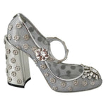Dolce & Gabbana Silver Crystal Studs Heels Mary Janes Pumps Shoes LA7782-39