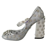 Dolce & Gabbana Silver Crystal Studs Heels Mary Janes Pumps Shoes LA7782-39