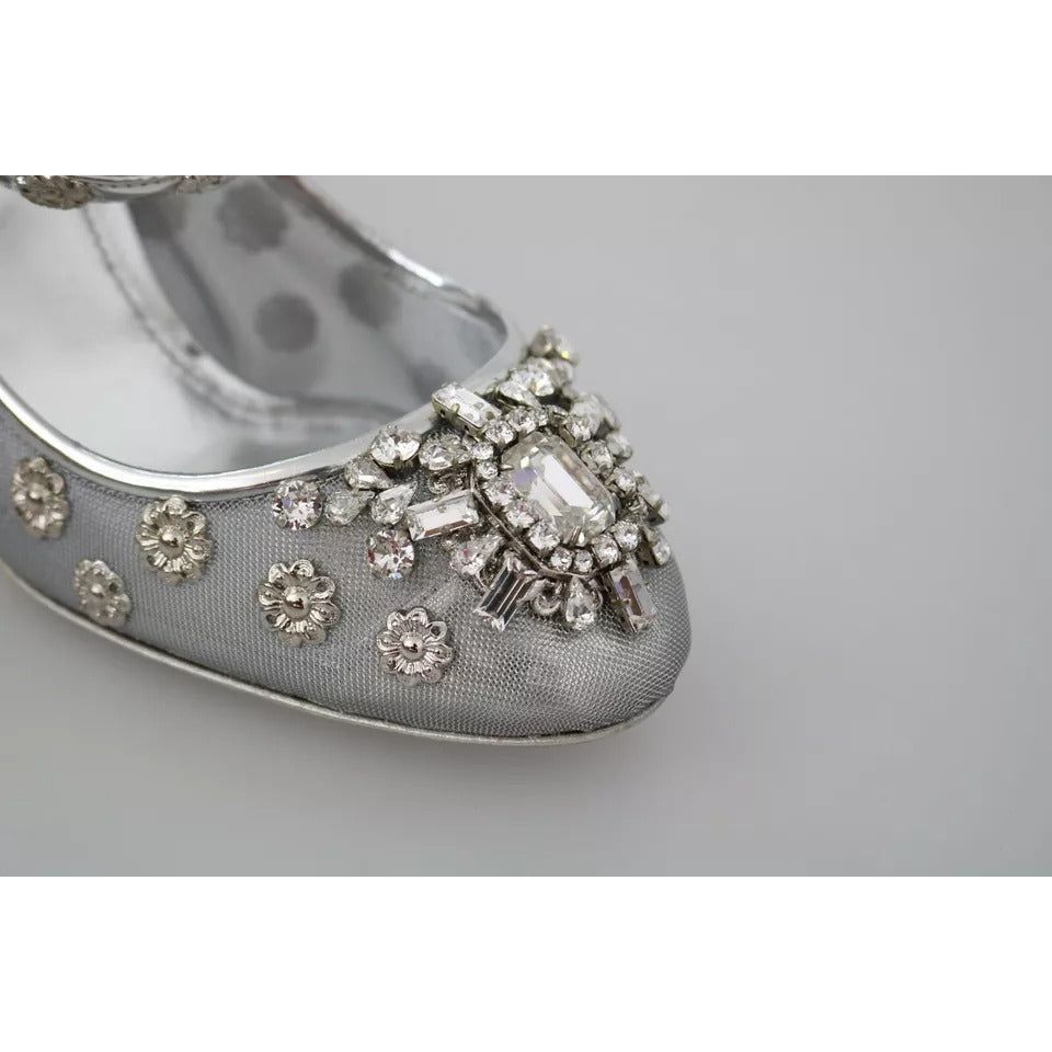 Dolce & Gabbana Silver Crystal Studs Heels Mary Janes Pumps Shoes LA7782-39