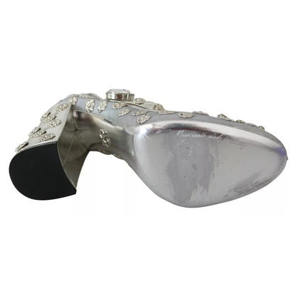 Dolce & Gabbana Silver Crystal Studs Heels Mary Janes Pumps Shoes