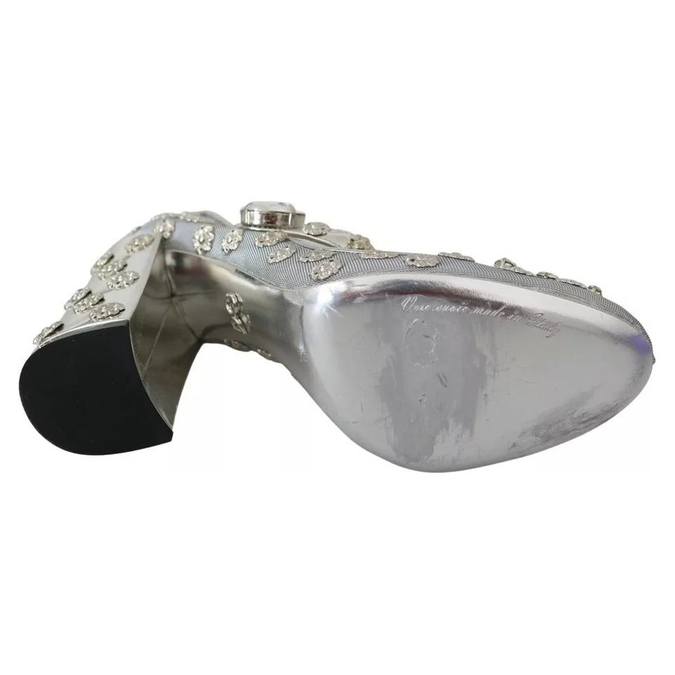 Dolce & Gabbana Silver Crystal Studs Heels Mary Janes Pumps Shoes LA7782-39