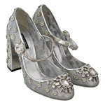 Dolce & Gabbana Silver Crystal Studs Heels Mary Janes Pumps Shoes LA7782-39