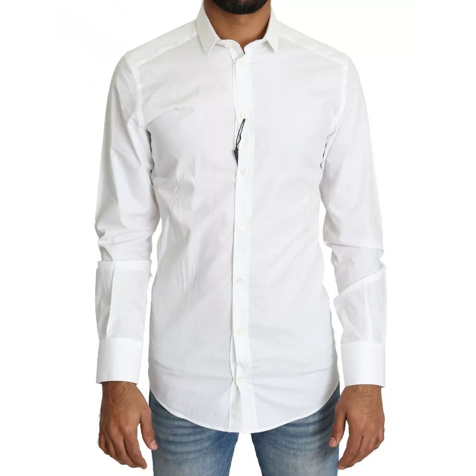Dolce & Gabbana White Cotton Formal Dress Top GOLD Shirt