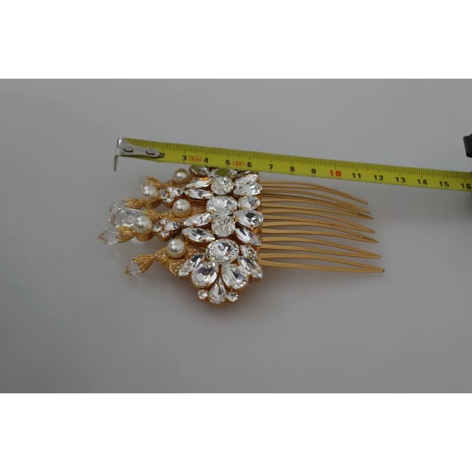 Dolce & Gabbana Gold Brass Clear Crystal Hair Stick Accessory Comb