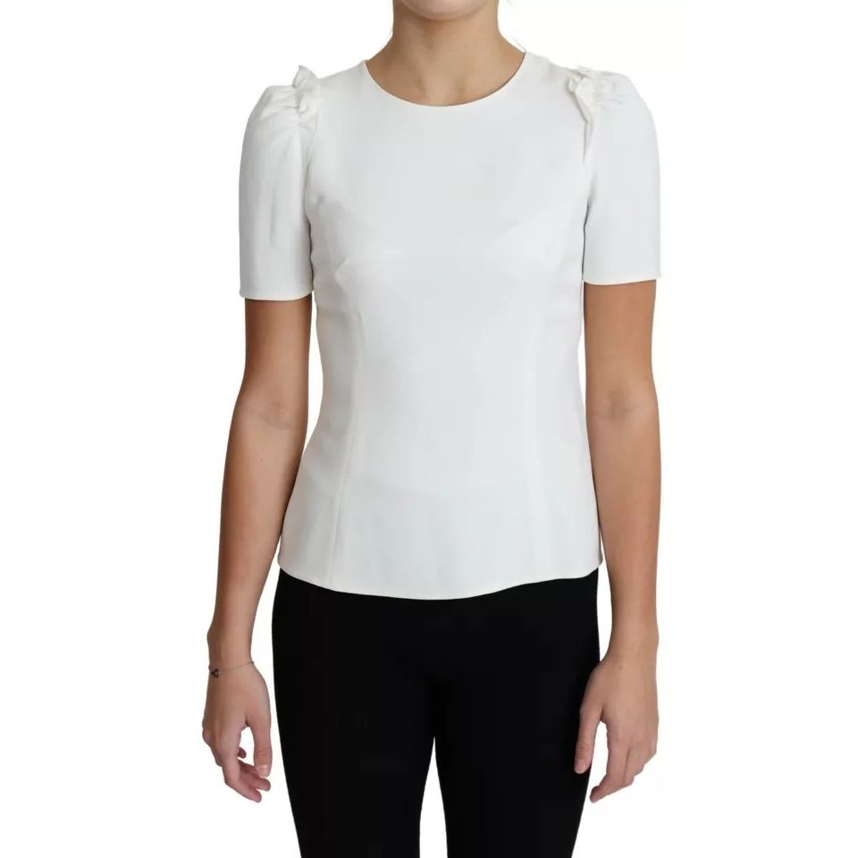 Dolce & Gabbana White Viscose Stretch Short Sleeves Blouse Top