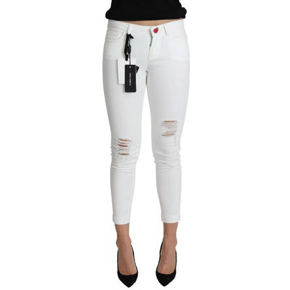 Dolce & Gabbana White Cotton Distressed Pretty Fit Denim Jeans