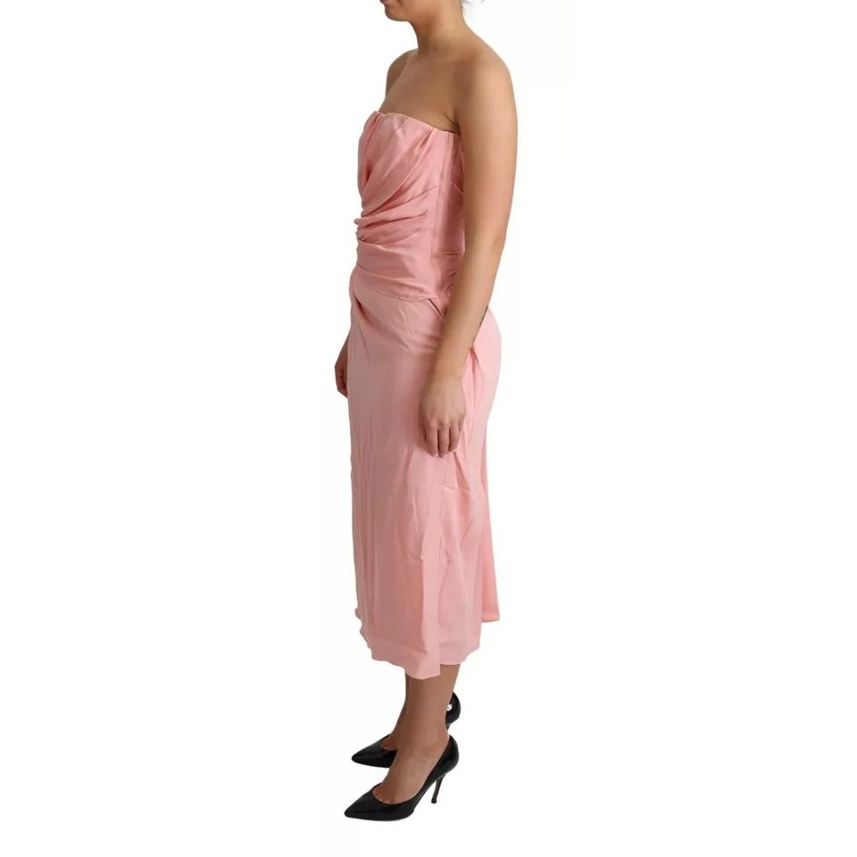 Dolce & Gabbana Pink Silk Stretch Strapless Sheath Midi Dress
