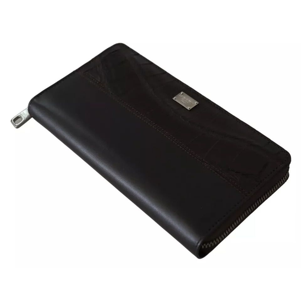 Dolce & Gabbana Brown Exotic Leather Zip Around Continental Clutch Wallet VAS12503