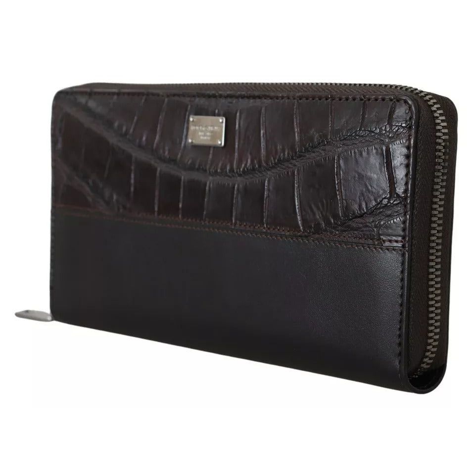 Dolce & Gabbana Brown Exotic Leather Zip Around Continental Clutch Wallet VAS12503