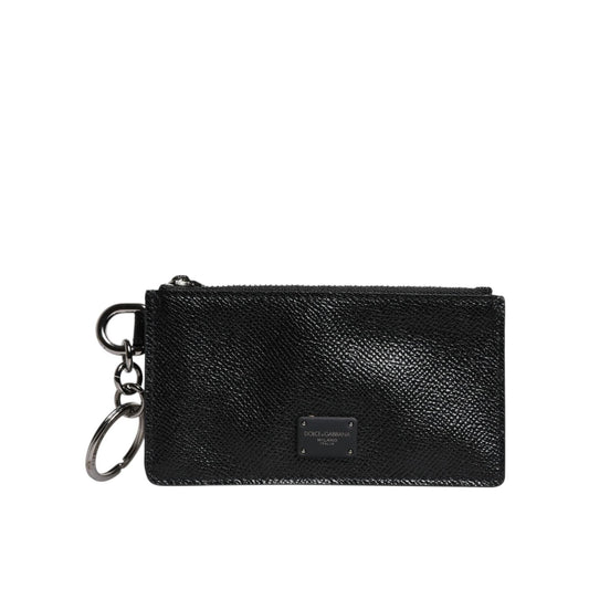 Dolce & Gabbana Black Calfskin Leather DG Logo Card Holder Wallet BAG4218