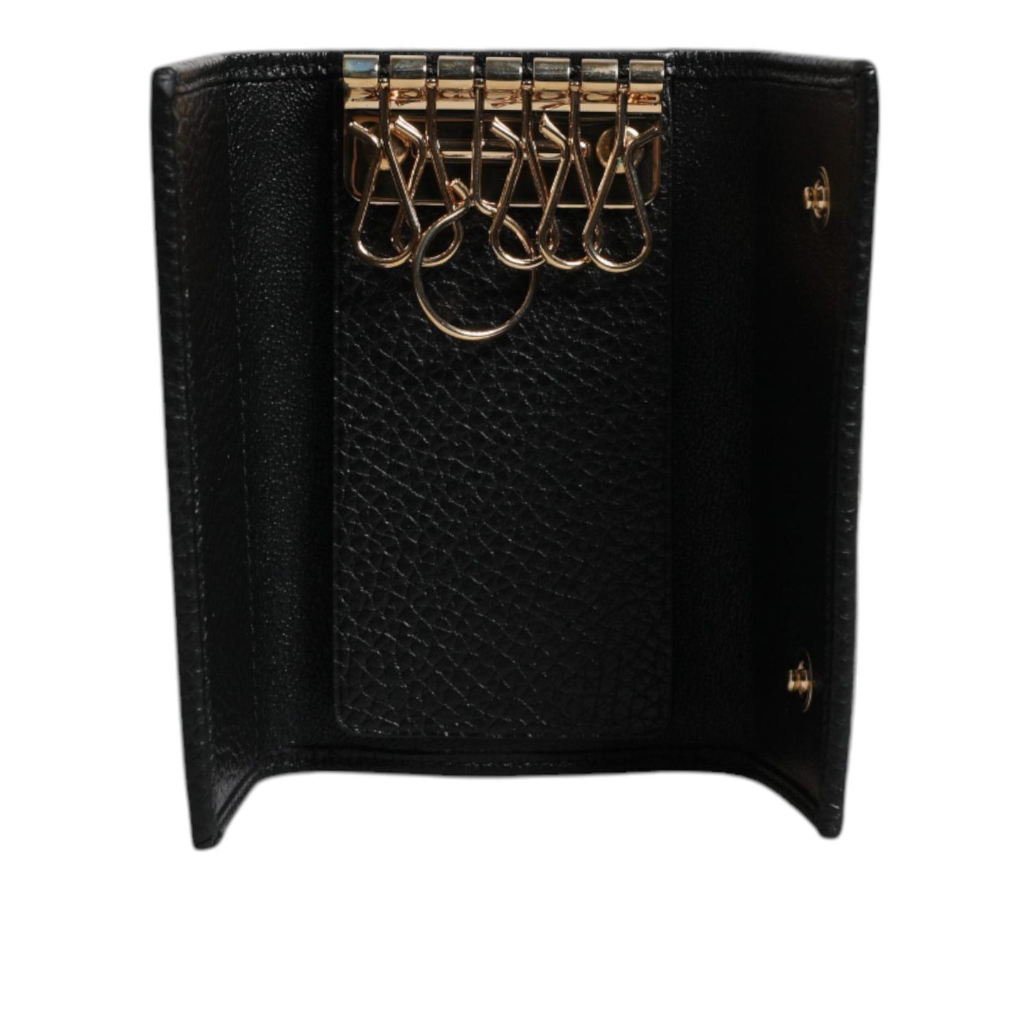 Dolce & Gabbana Black Leather Gold Metal Logo Plaque Trifold Keyring