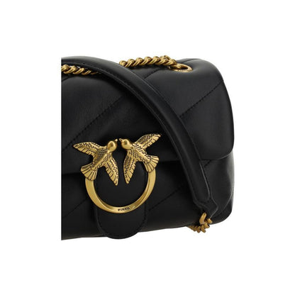 PINKO Black Calf Leather Bos Taurus Shoulder Bag