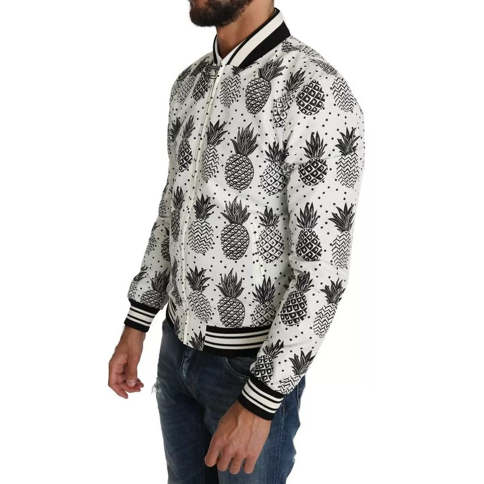 Dolce & Gabbana White Black Pineapple Bomber Coat Jacket