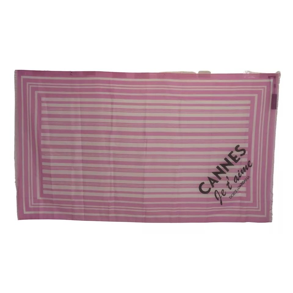 Dolce & Gabbana Pink White Striped Cannes Wrap Shawl Scarf